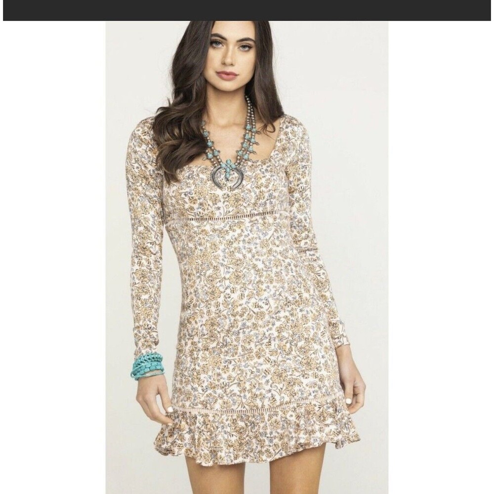 Free People Boheme Mini Yellow Dress Summer Spring Ivory Combo Sz 6